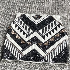Express Black, White & Gold Sequin Zigzag Mini Skirt